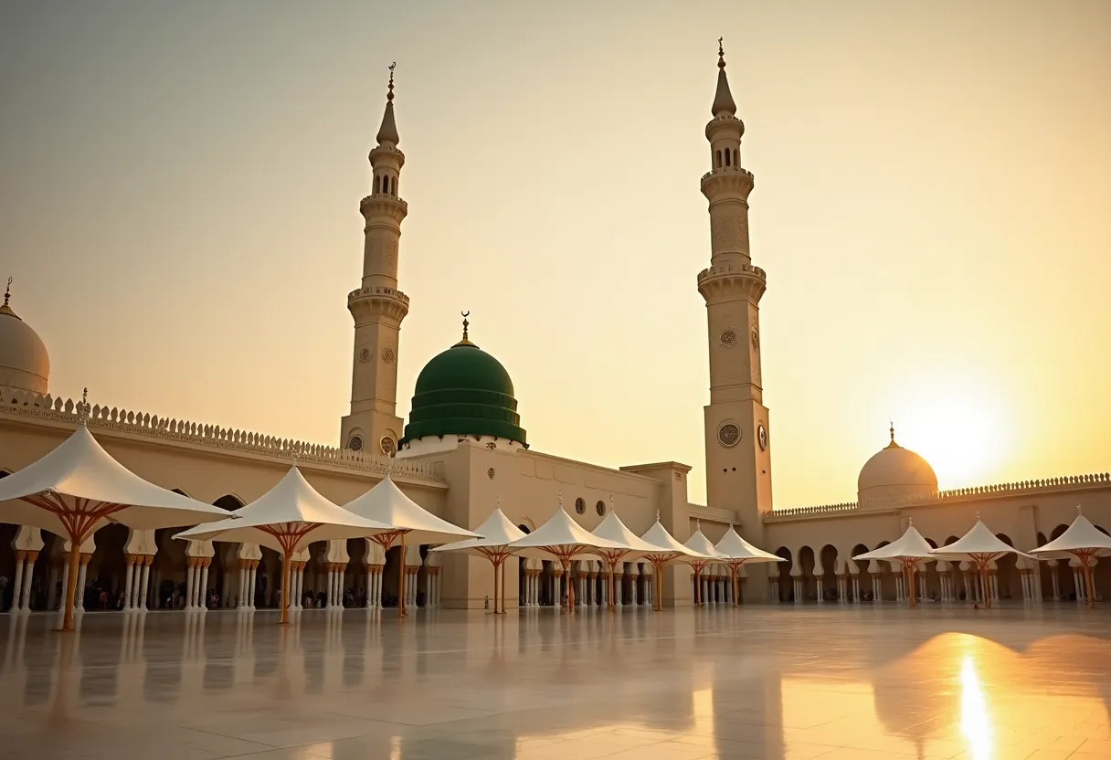 Al-Masjid an-Nabawi in Madinah at sunset