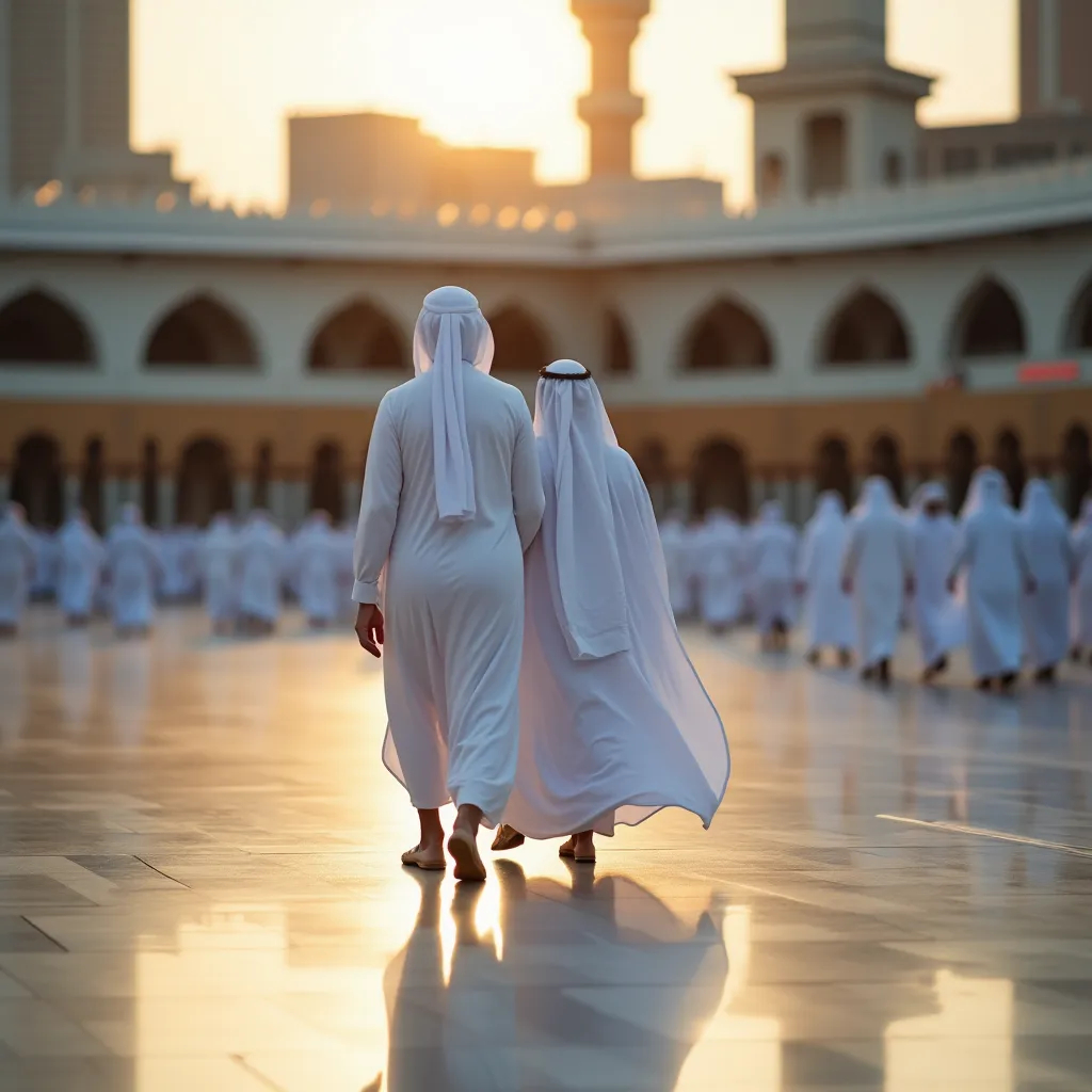 Pilgrims in ihram at the Grand Mosque
